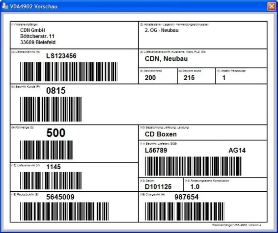 Neue Version des CDN Label Managers mit VDA 4902 Warenanhänger Bild: Neue Version des CDN Label Managers mit VDA 4902 Warenanhänger