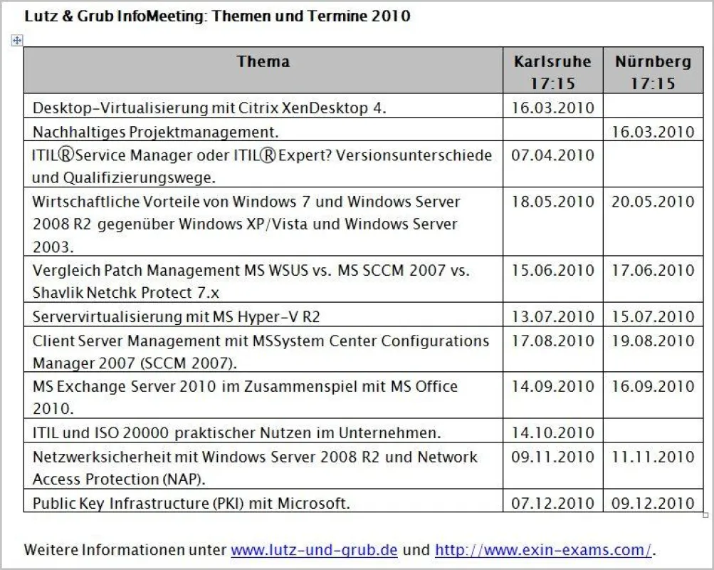 Lutz & Grub InfoMeeting: Themen und Termine