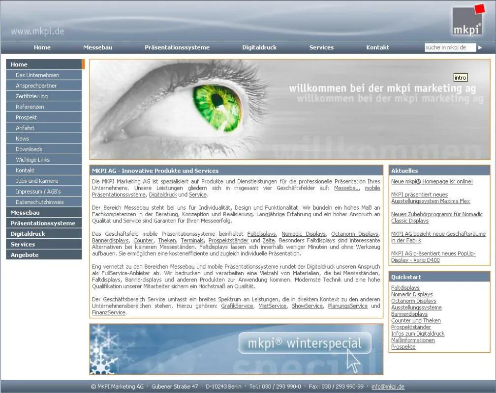 Screenshot der website