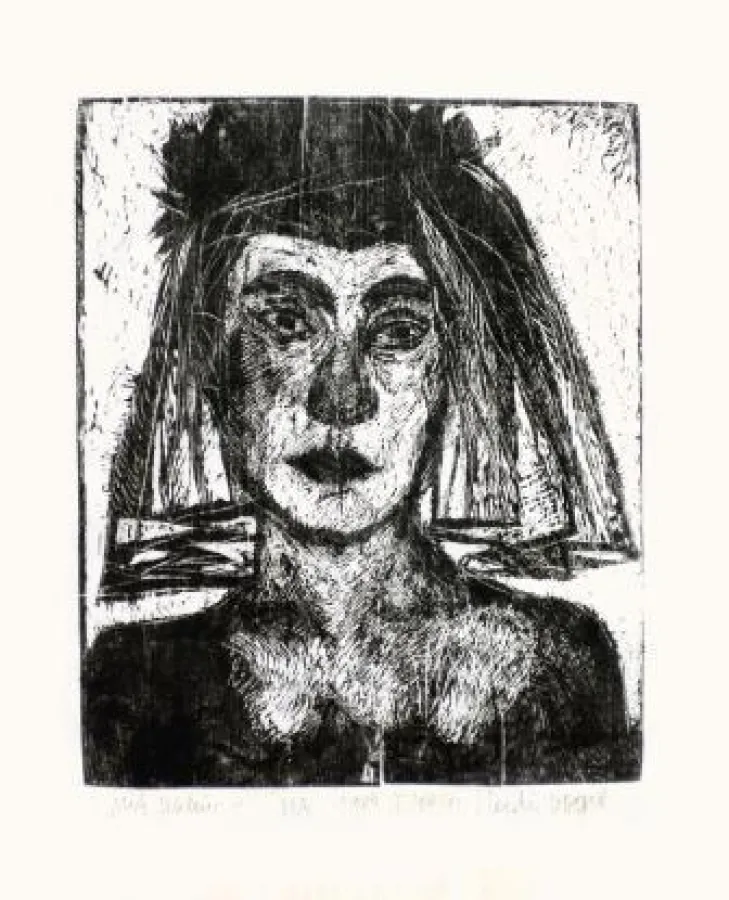 Heidi Vogel - Mit Schleier, Holzdchnitt,1984