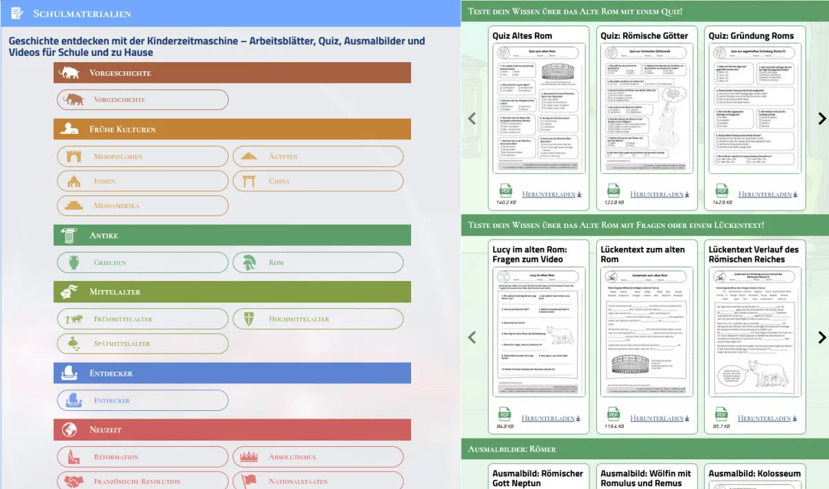 Zum Schulstart: Neue Rubrik 'Schulmaterialien' auf Kinderzeitmaschine (© BFW GbR)
