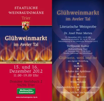 Bild: Treffpunkt Kultur – die Kulturstiftung Trier lädt ein zum Glühweinmarkt in der Staatlichen Weinbaudomäne Trier