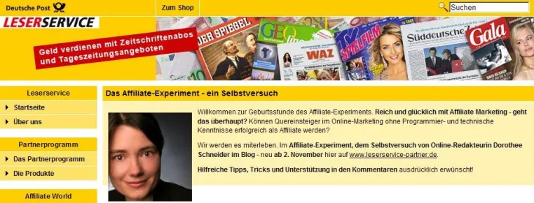 Neu im Deutsche Post Leserservice-Blog: Das Affiliate-Experiment. Serie zum Quereinstieg ins Online-Marketing Bild: Neu im Deutsche Post Leserservice-Blog: Das Affiliate-Experiment. Serie zum Quereinstieg ins Online-Marketing