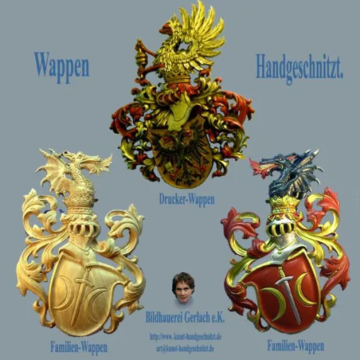 Bild: Wappen, Familienwappen, handgeschnitzt und farbig gefasst - Wappen und Heraldiki sind Heute wieder "in"