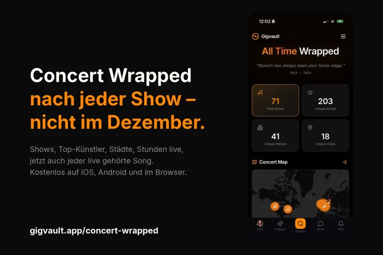 Bild: Concert Wrapped: Gigvault zeigt den Festivalsommer 2026 als Statistik – sofort, nicht im Dezember