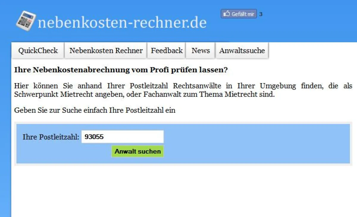 Anwaltssuche auf nebenkosten-rechner.de