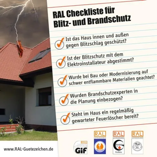 Bild: Zuverlässiger Schutz für Menschen und Sachwerte - Sicherheit durch Blitz- und Brandschutz mit RAL Gütezeichen