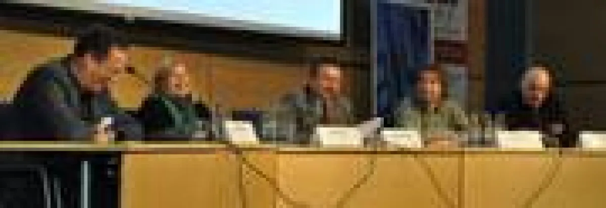 v.l. Helmut Hartl (Embassy of Dreams), Uschi Reich (Bavaria Film), Moderator Klaus Schaefer (FFF Bayern) sowie die Komponisten Hans Franek und Ralf Weigand