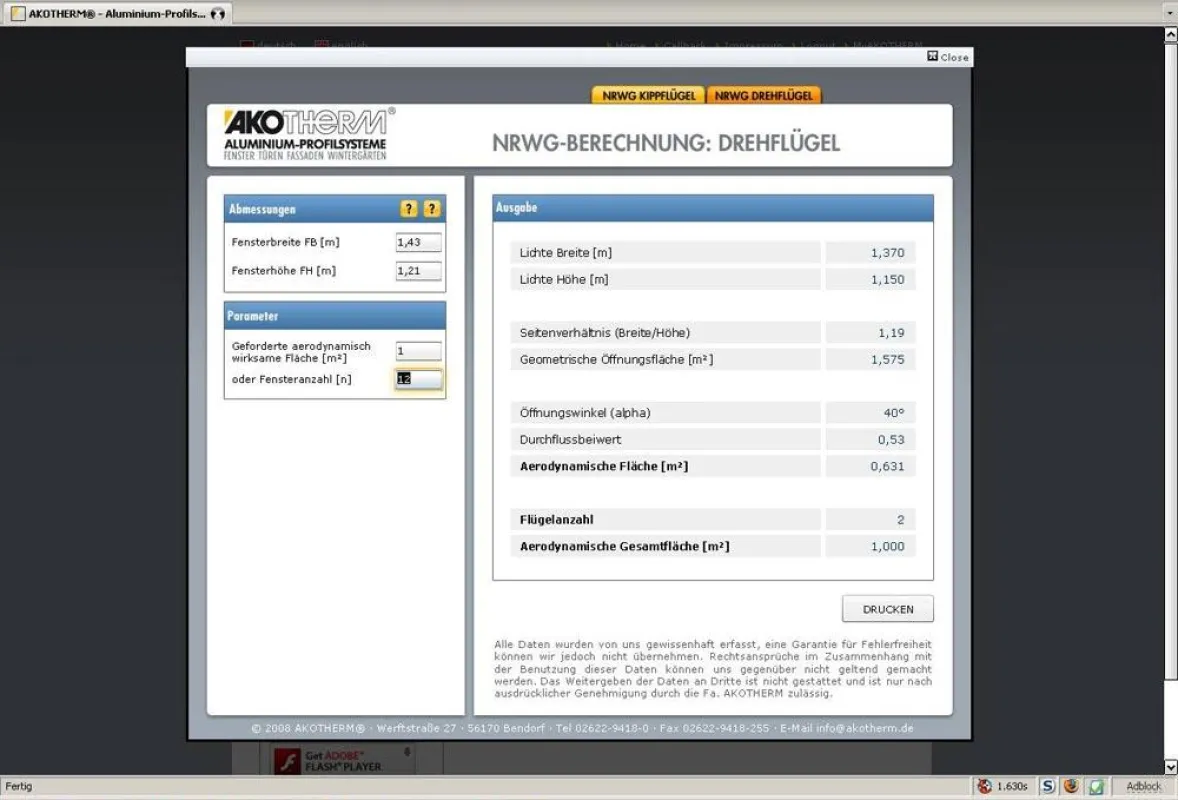Umfassende Tools und Services: Z.B. ein Online-Berechnungswerkzeug zur NRWG-Berechnung von Dreh- oder Kippflügelsystemen.