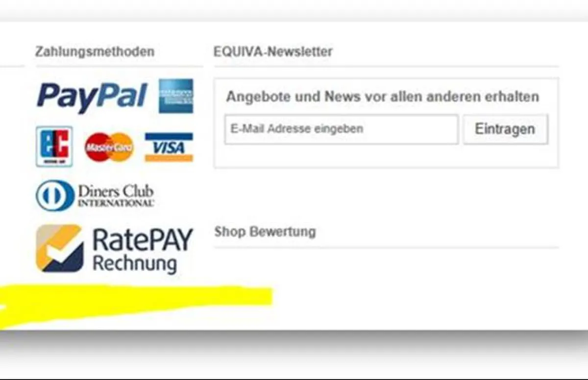EQUIVA Onlineshop mit RatePAY Rechnungs-Zahlungsmöglichkeit