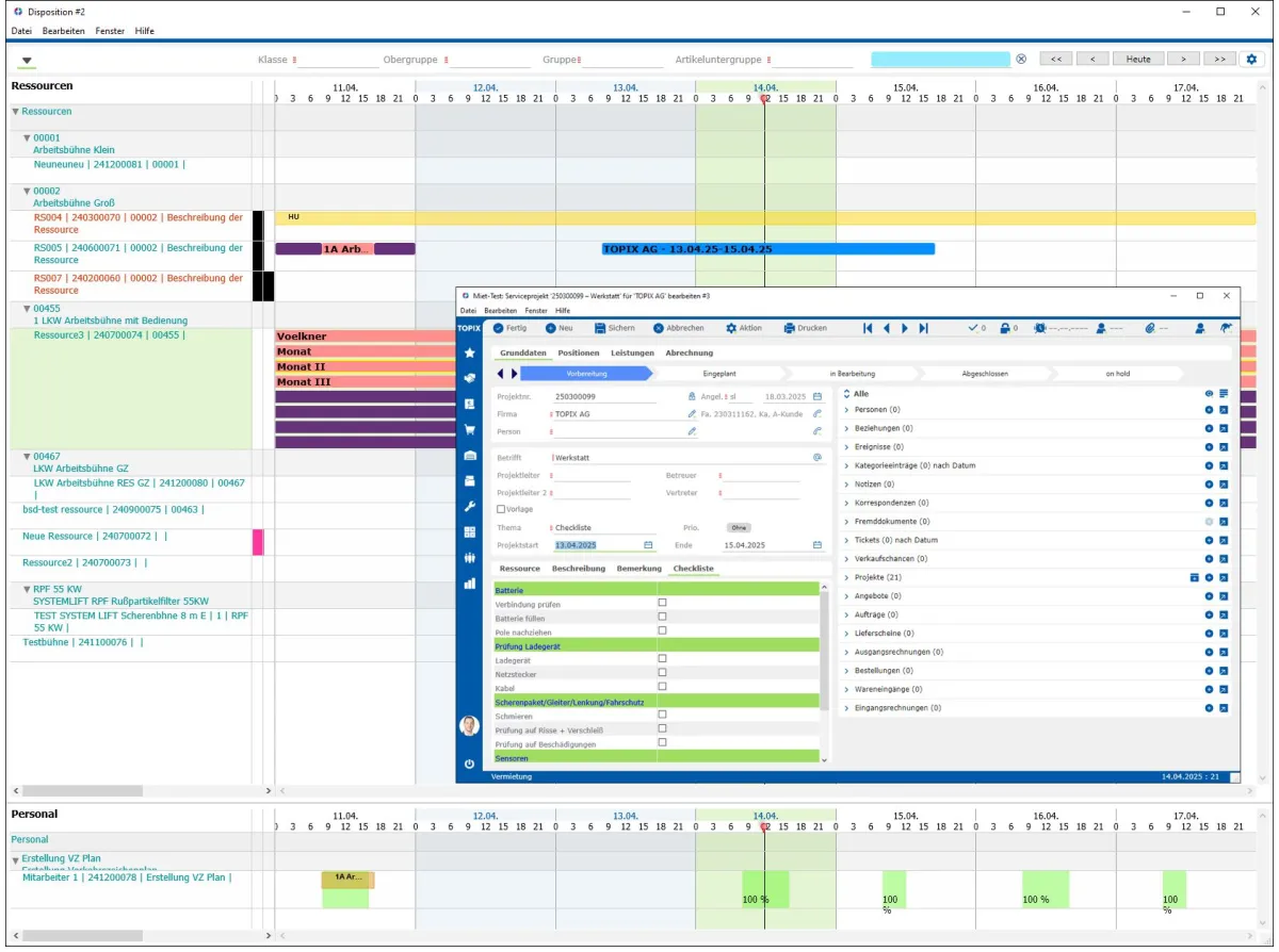 Branche Vermietung: Blick in TOPIX Werkstatt / Service (© TOPIX AG)