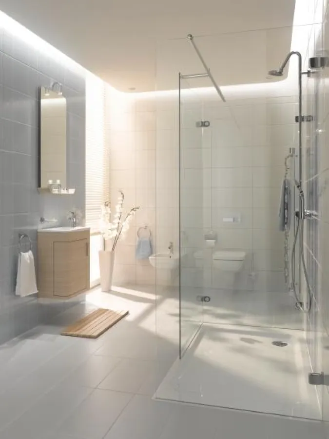 Bodengleiche Duschflächen fügen sich perfekt in die Badarchitektur ein.