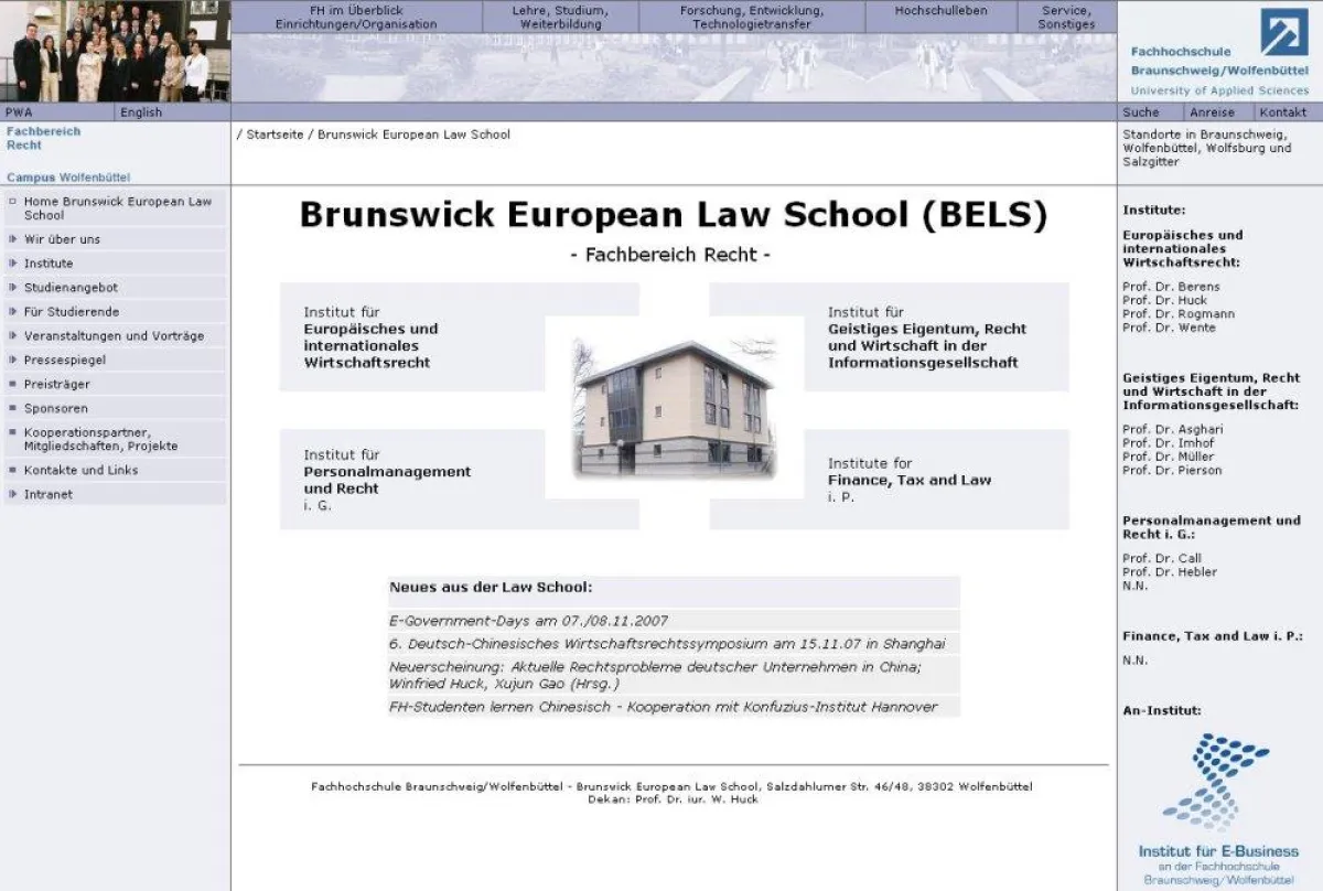 Website der Brunswick European Law School (BELS) - bels.fh-wolfenbuettel.de