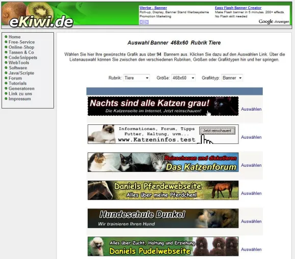 Bild: eKiwi.de - Neue kostenlose Bannererstellung
