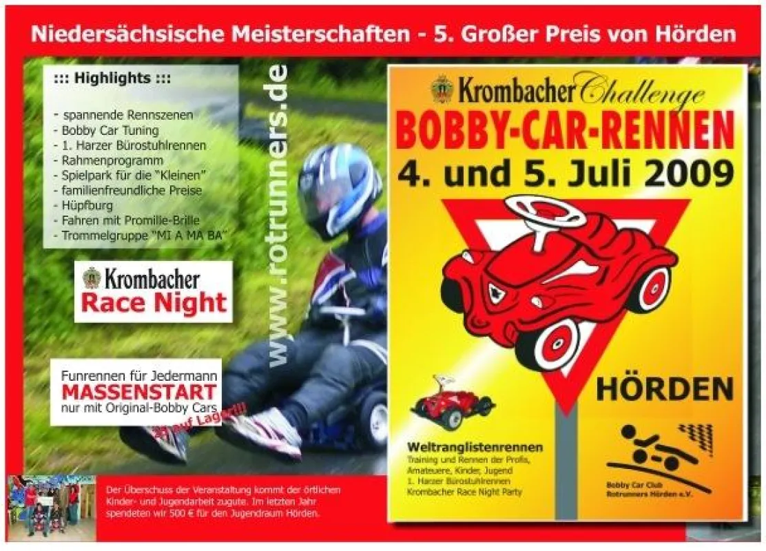 Bobby Car Rennen 4. und 5. Juli 2009, 5. Großer Preis von Hörden (Quelle http://www.rotrunners.de).
