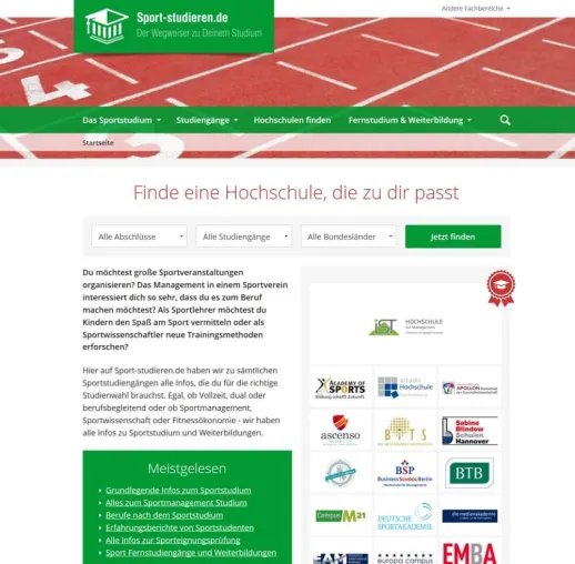 Studienführer für alle Sportbegeisterten: Sport-studieren.de Bild: Studienführer für alle Sportbegeisterten: Sport-studieren.de