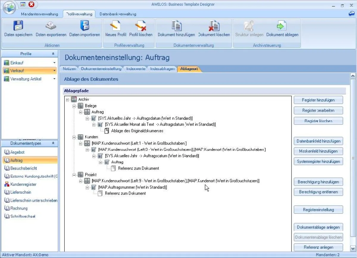 Screenshot: AWELOS: Business Template - Das Designer-Modul