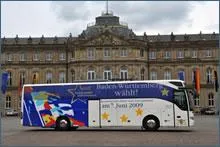 Bild: Europabus in Mannheim - e-motion.music sorgt für Musik und Bühne