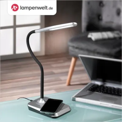 Bild: Licht & Ladestation innovativ kombiniert: Die Lampenwelt GmbH stellt eine Tischleuchte mit Qi-Technologie vor
