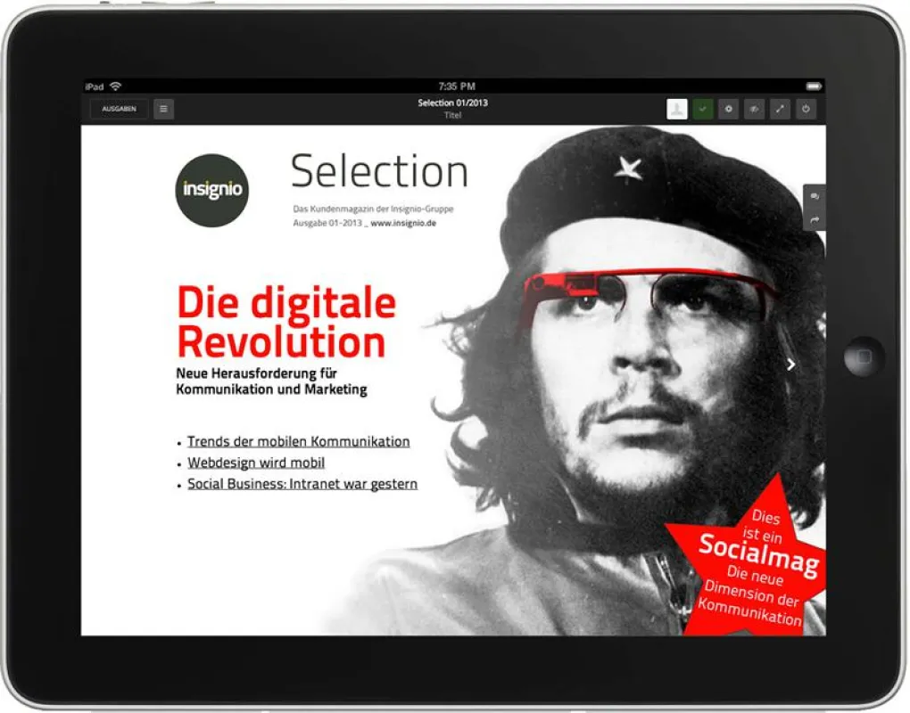 Titelbild des Insignio Kundenmagazins Selection. Die Themen können direkt zu den entsprechenden Se