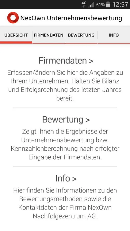 Startseite App NexOwn Unternehmensbewertung