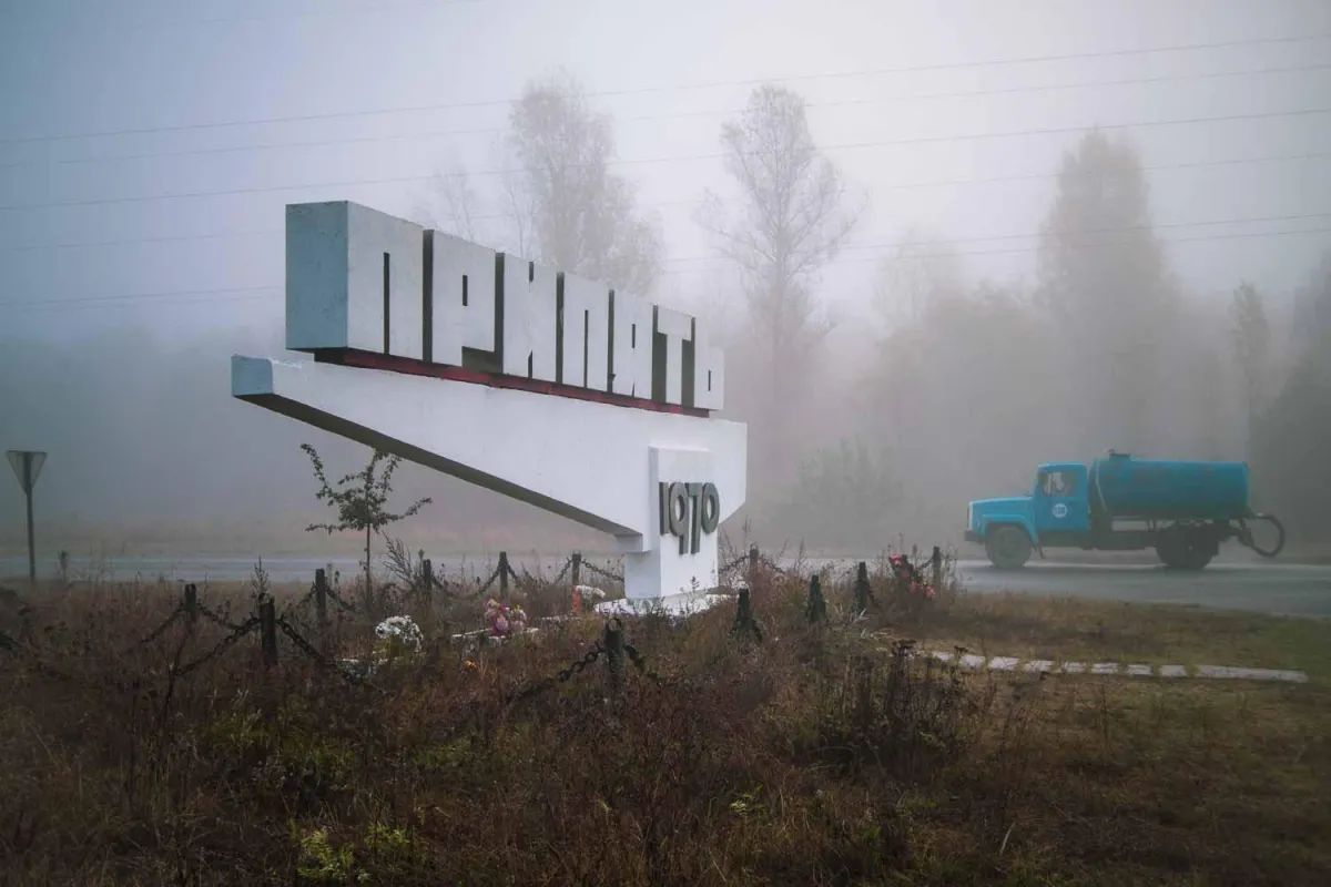 Ortseingangsschild von Pripyat