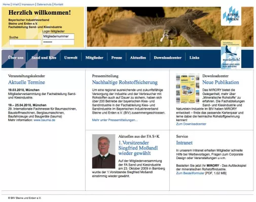 Bild: Neuer Internetauftritt der Fachabteilung Sand- und Kiesindustrie im BIV