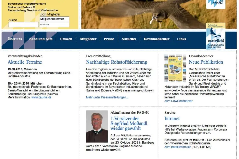 Bild: Neuer Internetauftritt der Fachabteilung Sand- und Kiesindustrie im BIV