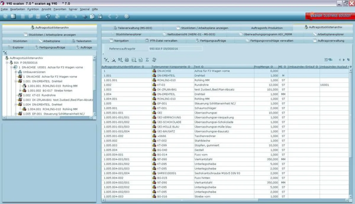 Zentrale Informationsquelle für die MRL-Dokumentation: Das Auftragsstücklistenarchiv in oxaion.