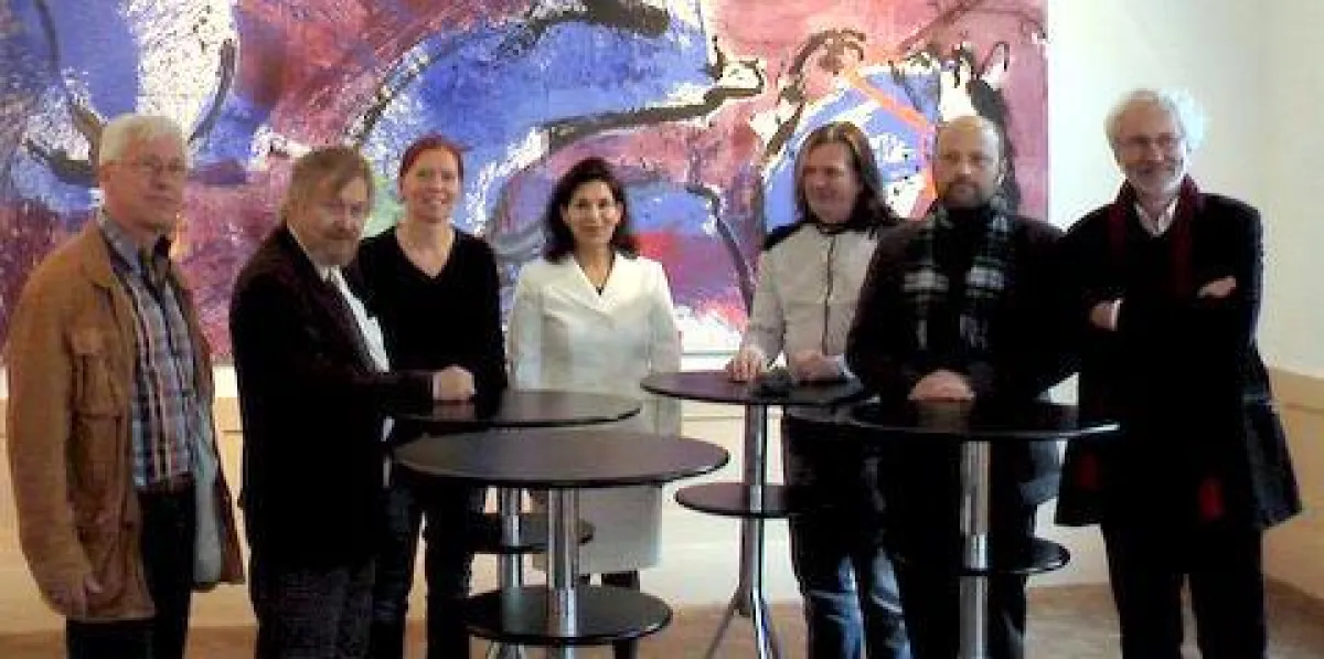 Hans van Ingen Schenau, Eröffnungsredner Hans-Rüdiger Merten, Eva Bur am Orde, Nourig Apfeld, Jeremy de Luca, Tobias Kammerer