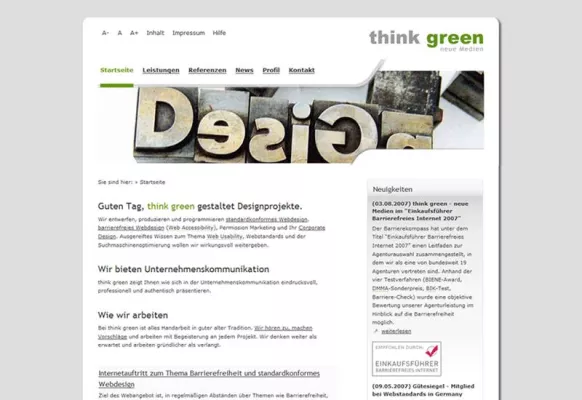 Bild: think green –  neue Medien: Bundesweit 1 von 19 Agenturen die nachweislich barrierefreie Webangebote erstellen