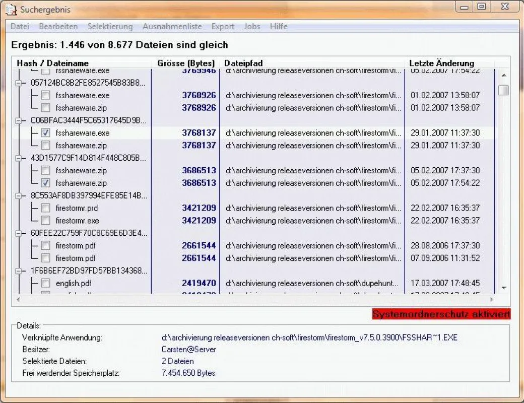 Das Ergebnisfenster von Dupehunter Professional