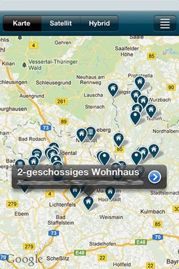 Suchergebnisse in der Kartenansicht