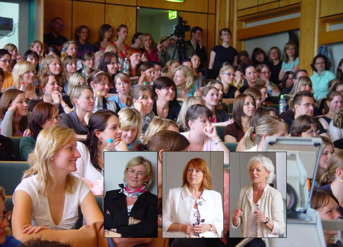 Bild (v.l.n.r.): Referierten zum 11. Tourismusforum vor voll gefülltem Hörsaal an der Hochschule Harz in Wernigerode: Petra Hedorfer, Gisela Sökeland und Maria Anna Muller