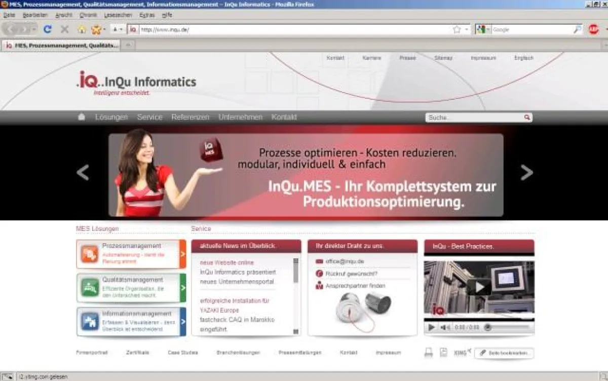 Screenshot des neuen Unternehmensportals von InQu Informatics
