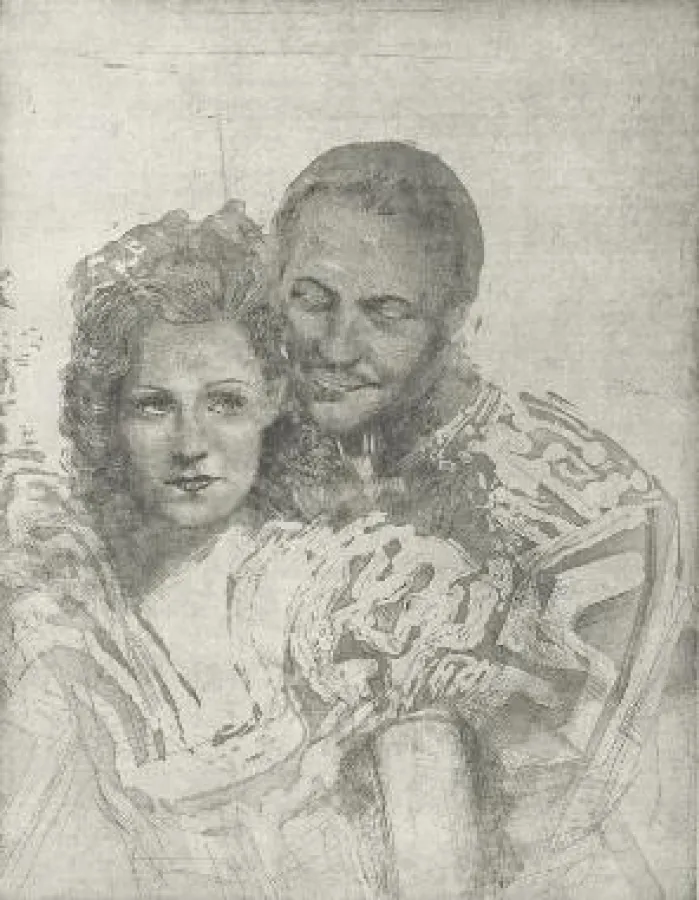 Lilian Harvey und Willy Fritsch, 2007, Fotokopierverfahren, Aquatinta, Strichätzung, 65 x 50 cm