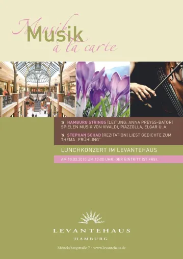 Bild: Festliches „Frühlingskonzert“ mit den „Hamburg Strings“ und Stefanie Schmid im Levantehaus Hamburg