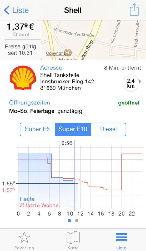 Interaktive Preisstatistik in 1-2-3 Tanken