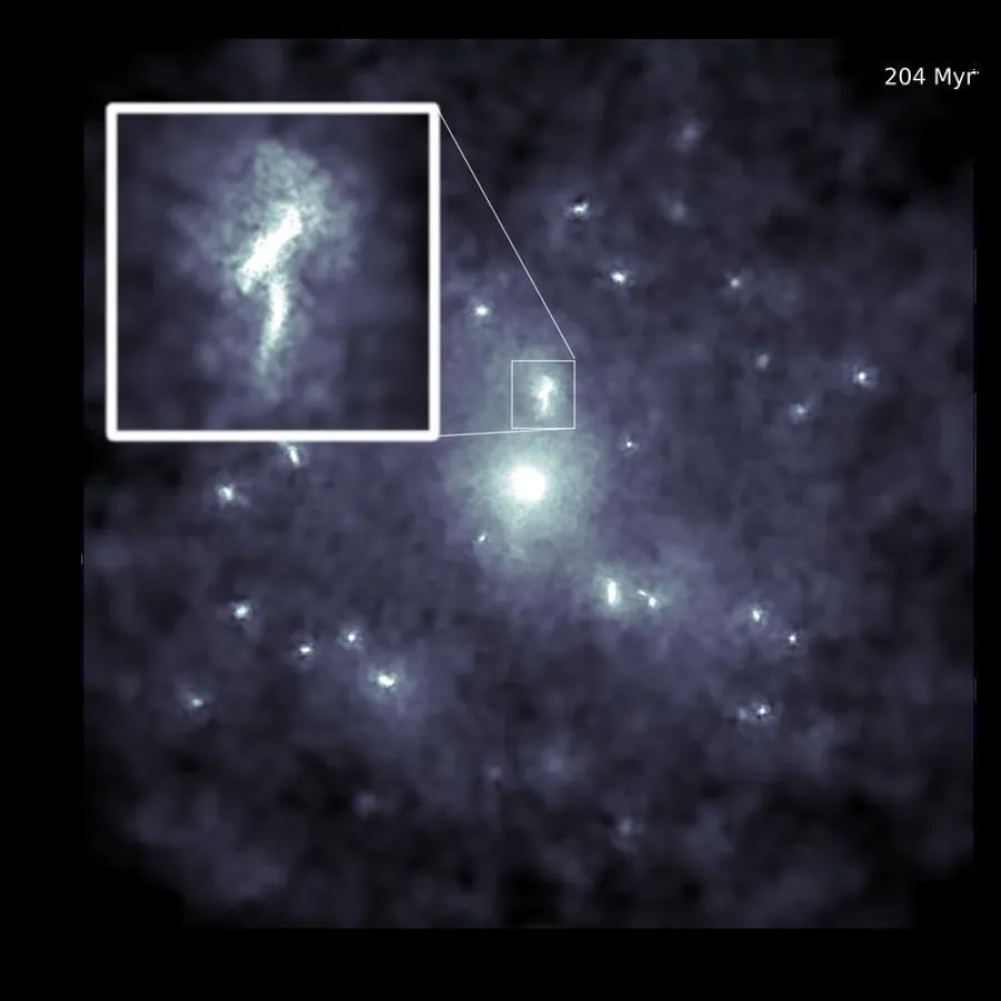 Ohne eine sehr hohe Auflösung (linkes Bild) werden die zwei Sternenhaufen als eine Einheit wahrgenommen.  ((Bild: UZH) )