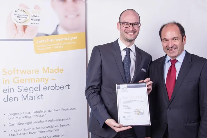 Bild: Gütesiegel „Software Made in Germany“ für CCVOSSEL auf der CeBIT