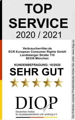 ECR European Consumer Rights GmbH für Top Service mit sehr gut ausgezeichnet Bild: ECR European Consumer Rights GmbH für Top Service mit sehr gut ausgezeichnet