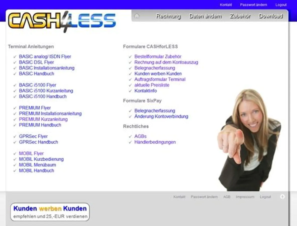Screenshot CASHforLESS Kundenportal