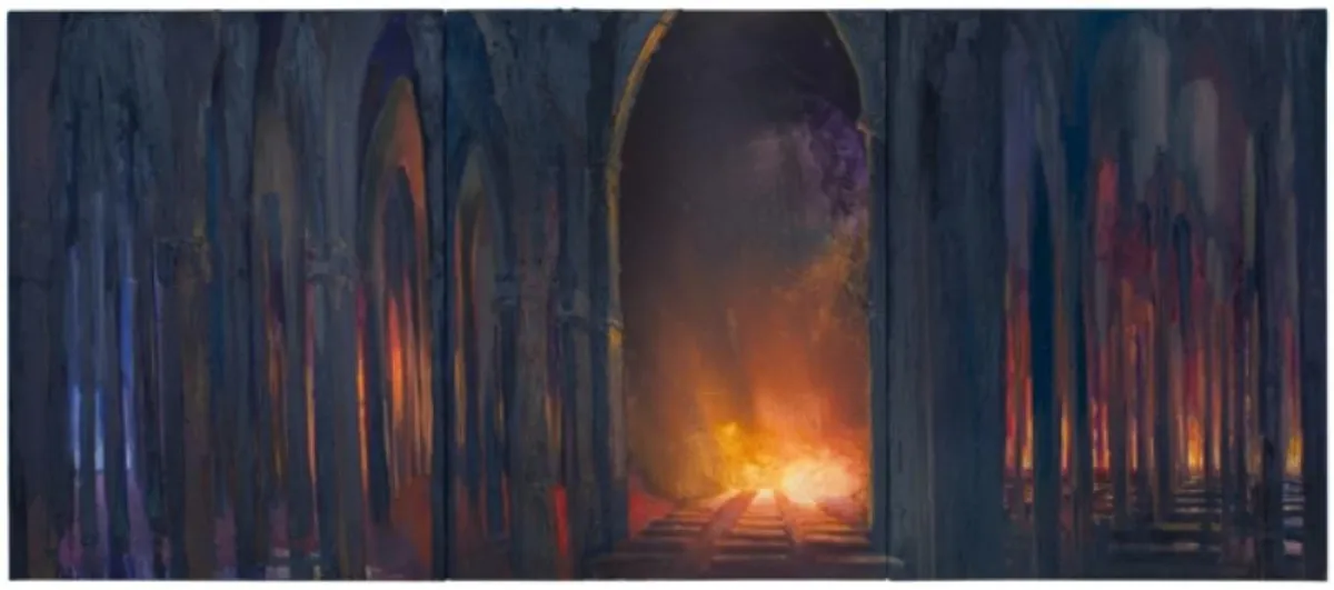 Jochen Mühlenbrink, Notre Dame, 2007, Öl auf Leinwand, 210 x 510 cm, dreiteilig. Foto: Ivo Faber