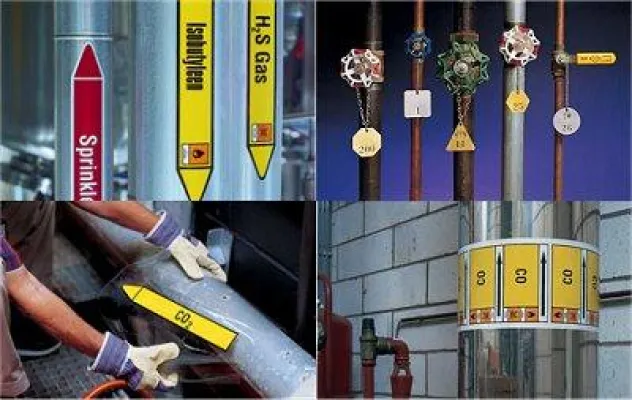 Bild: Rohrmarkierer und Rohrmarkierung nach DIN 2403 und EU-Richtlinien