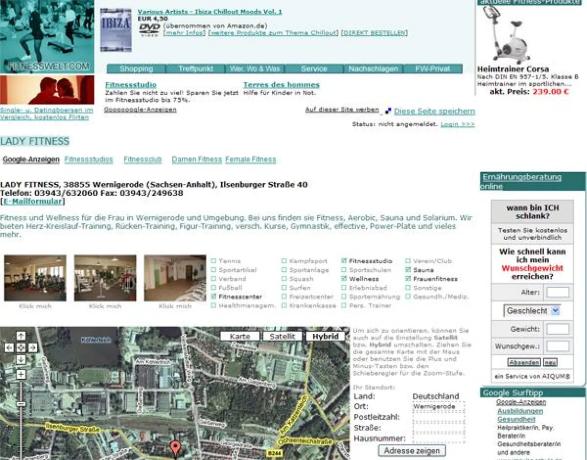 Beispieldarstellung einer Fitnessadresse in Google-Maps