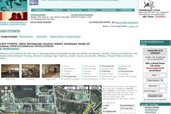 Fitnessadressen als Google-Map Bild: Fitnessadressen als Google-Map