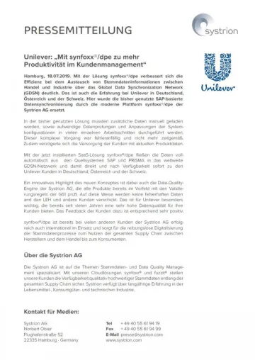 Unilever: Mit synfoxx®/dpe zu mehr Produktivität im Kundenmanagement Bild: Unilever: Mit synfoxx®/dpe zu mehr Produktivität im Kundenmanagement