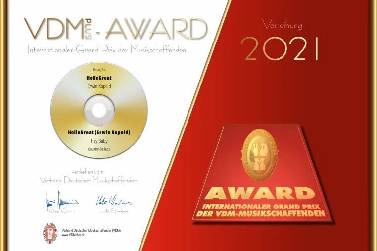 Goldener Oktober für HolleGreat – Erwin Kopold mit „Musik-AWARD 2021“ ausgezeichnet Bild: Goldener Oktober für HolleGreat – Erwin Kopold mit „Musik-AWARD 2021“ ausgezeichnet