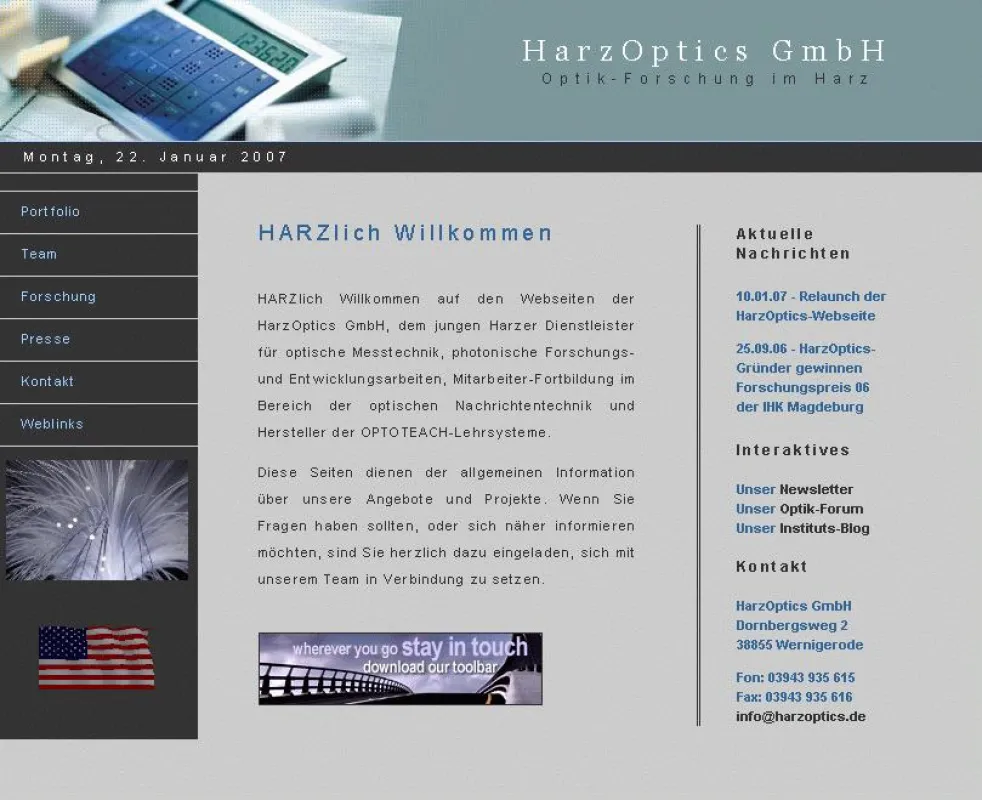 Die Startseite des neuen HarzOptics-Webauftritts