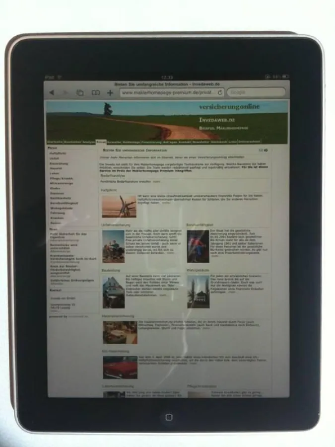 Maklerhomepage auf dem iPad